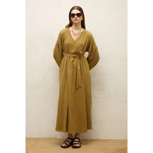 Pamuklu Kruvaze Elbise Toprak