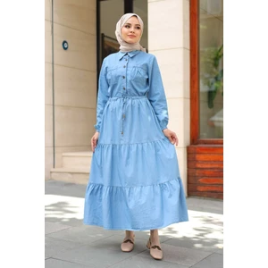 Pamuk Butik Kadın Cepli Büzgü Detaylı Kot Elbise