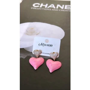 Makmery Accessory Pembe Porselen Kalp Model Küpe
