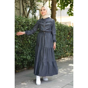 Pamuk Butik Kadın Fırfır Detaylı Kot Elbise