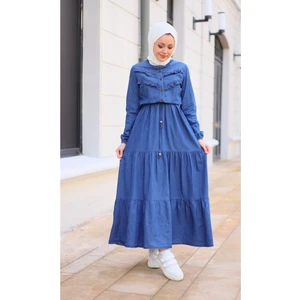 Pamuk Butik Kadın Fırfır Detaylı Kot Elbise
