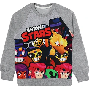 3D Baskılı Erkek Çocuk Poco Colt Leon Crow Baskılı Uzun Kollu Tişört Sweatshirt Gri