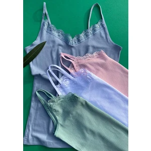 Dantelli 4’lü Ip Askılı Pamuklu Fitilli Likralı Kadın Atlet 64F21