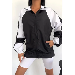 By Srt Giyim Unisex Paraşüt Kumaş Yıldırım Baskılı Oversize Beyaz Rüzgarlık Yağmurluk