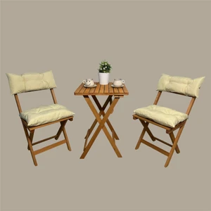 Mis Dekor Ahşap Balkon Bahçe Mutfak Minderli 3'Lü Bistro Set 2 Sandalye 1 Masa Takım