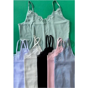 Likralı 6’lı Pamuklu Fitilli Kadın Atlet (Mavi, Beyaz, Ten, Pembe, Yeşil ve Ekru )