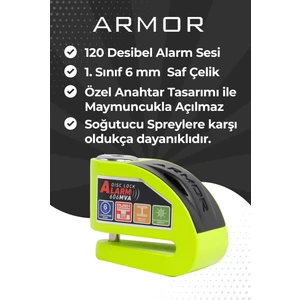 Disk Kilidi 606 Mva 6 mm Alarmlı Neon Yeşil