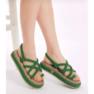 Halat Sandalet Yeşil Yüksek Taban