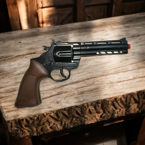 Kılıflı Revolver Metal Kapsül Tabancası 8li Kapsül Kovboy Tabancası Oyuncak Tabanca Kahverengi Siyah