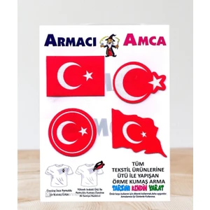 Armacı Amca Ütü Ile Yapışan 4 Adet Örme Kumaş Arma Yırtık Kapatıcı Pratik Yama Tekstil Patch Kırmızı Ay Yıldız Hilal Şanlı Al Türk Bayrağı Türkiye