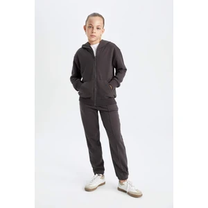 Kız Çocuk Antrasit Standart Fit Beli Paçası Lastikli Cepli Basic Düz Okul Jogger Eşofman Altı X9036A624AU