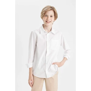 Erkek Çocuk Polo Yaka Oxford Uzun Kollu Basic Düz Beyaz Okul Gömleği T8854A624AU