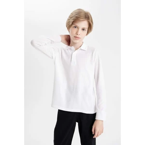 Erkek Çocuk Polo Yaka Basic Düz Pike Uzun Kollu Beyaz Okul Tişörtü L0288A624AU