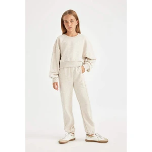 Kız Çocuk 2'li Takım Bisiklet Yaka Basic Düz Sweatshirt Jogger Eşofman Altı C8294A824AU