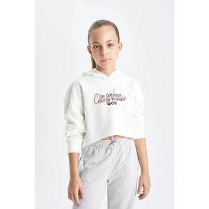 Kız Çocuk Oversize Geniş Kalıp Crop Kapüşonlu Baskılı Sweatshirt D0314A824AU