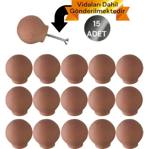 Vera Hediyelik Eşya 15 Adet Küre Ahşap Kulp Lüks Country Mutfak Mobilya Dolap Çekmece Kulbu 3301000000829