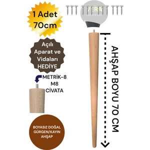 Vera Hediyelik Eşya 70 cm Doğal Ahşap Konik Masa Ayağı Sehpa Ayağı Ahşap Ayak (Aparat ve Vida Dahil) 3301000000833