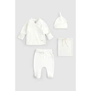 Little Gusto 4'lü Organik Pamuk Pointel Ekru Yenidoğan Seti