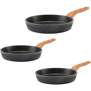 Premium Bio Granit Alüminyum Döküm Nisch Tava Seti (Siyah-Koyu Ahşap Kulp)
