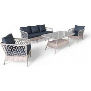 Monalin Home Garden I Loft 5'Li Oturma Takımı (Krem-Antrasit) I Rattan El Örgüsü Bahçe Mobilyası