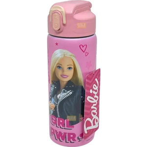 600ML Barbie Lisanslı Pipetli Kilitlenebilir Kapak Paslanmaz Çelik Termos Matara Pembe