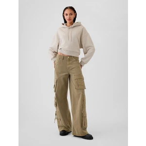 Kadın Bej Mid Rise Relaxed Kargo Pantolon