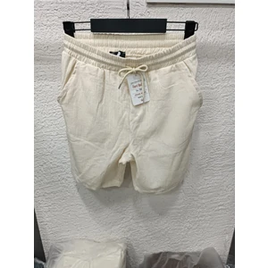 Keten Şort Beli Lastikli %100 Keten Şort