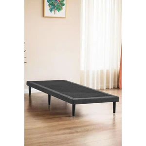 Niron Yatak Niron Slim Karyola 90X190 Tek Kişilik Baza, Metal Iskeletli Yüksek Ayaklı Koyu Gri Keten Kumaşlı