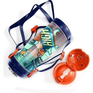 Coral High Pipetli Çelik Termos 500 ml Çivit Neon Turuncu Kaykay Desenli