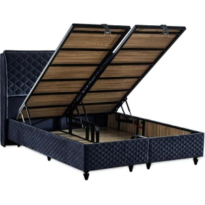 Niron Yatak Baklava Lüks Baza ve Başlık Seti 140X190 cm Çift Kişilik Metal Baza ve Başlık Takımı Antrasit Kumaş