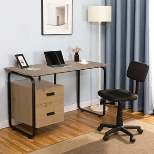 Adore Mobilya Retro 2 Çekmeceli Metal Ayaklı Çalışma Masası-Ceviz/Siyah 120x76x60 Cm