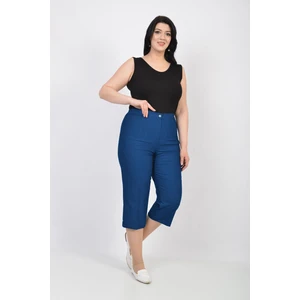Lilas Xxl Büyük Beden Indigo Renkli Kumaş Kapri Pantolon