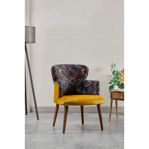 Berjer Koltuk-cafe-ofis-balkon-teras-bahçe-hardal desenli kumaş-kahverengi ayak