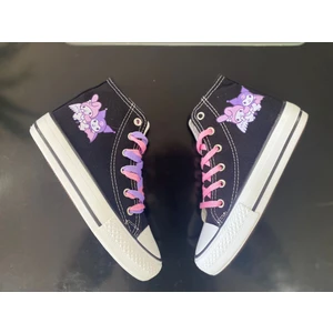 Kuromi&my Melody Baskılı Siyah Uzun Keten Bilekli Spor Ayakkabı Sneaker