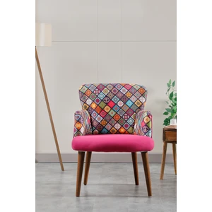 Berjer Koltuk-cafe-ofis-balkon-teras-bahçe-pembe desenli kumaş-kahverengi ayak