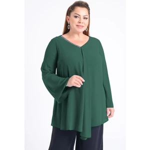 Lilas Xxl Büyük Beden Yeşil Renkli  Şifon  Abiye Bluz