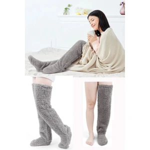Sock Peluş Uyku Çorabı Welsoft Diz Üstü Oda Çorabı Ayak Isıtıcı Uzun Gonç Çorap