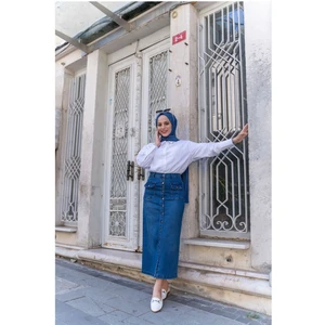 Boydan Düğmeli Körük Cepli Tesettür Etek