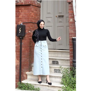 Boydan Düğmeli Körük Cepli Tesettür Etek