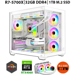 Mirage X32 Pro White Ryzen 7 5700X 32GB Ram 1tb M.2 Nvme SSD 8gb RTX4060 Sıvı Soğutmalı Oyuncu Bilgisayarı