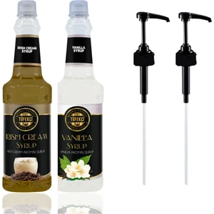 By Tüfekçi Kahve Kokteyl Şurubu Irish Cream Vanilya ve Şurup Pompası Avantajlı 2li Paket