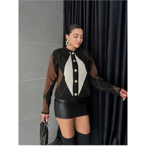 Kadın Baklava Desenli Düğmeli Hırka