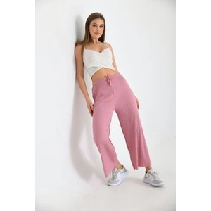 Kadın Ribana Kumaş Fitilli Pantolon Pembe