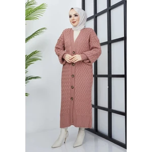 Pamuk Butik Kadın Antrasit Sepet Örgü Düğmeli Tam Boy Triko Hırka -Pmk186