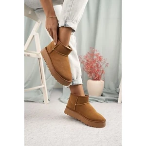 Mini Taba Süet Yarım Bot Içi Tüylü Düz Taban Kadın Ayakkabı