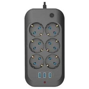 6 Soket 3 USB Şarj Termal Akım Korumalı Priz 2 Metre Kablo Çoklu Priz 6'lı Priz