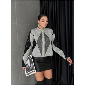 Kadın Baklava Desenli Düğmeli Hırka