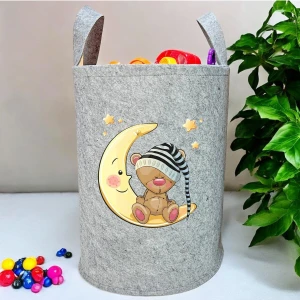 Trend Sizde Unisex Gri Bebek Çocuk Odası Oyuncak Çamaşır Sepeti