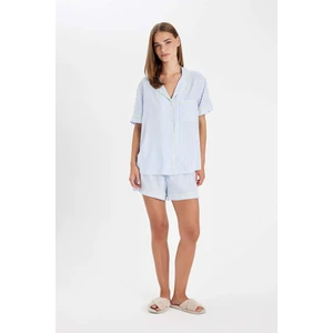 Pijama Takımı Çizgili Viskon Kısa Kollu Üst Esnek Belli Şort-Fall in Love  D3238AX24HS