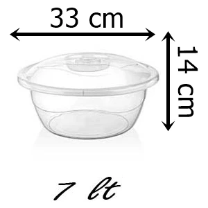 Plastik 7 Litre Kapaklı Hamur Leğeni Saklama Kabı Şeffafl (Çap 33 Cm)
